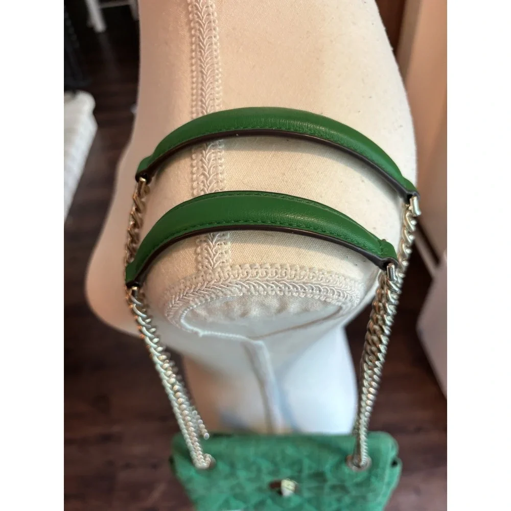 Kate‎ Spade Natalia Solid Quilted Tweed Crossbody Kelly Green Gold Chain New